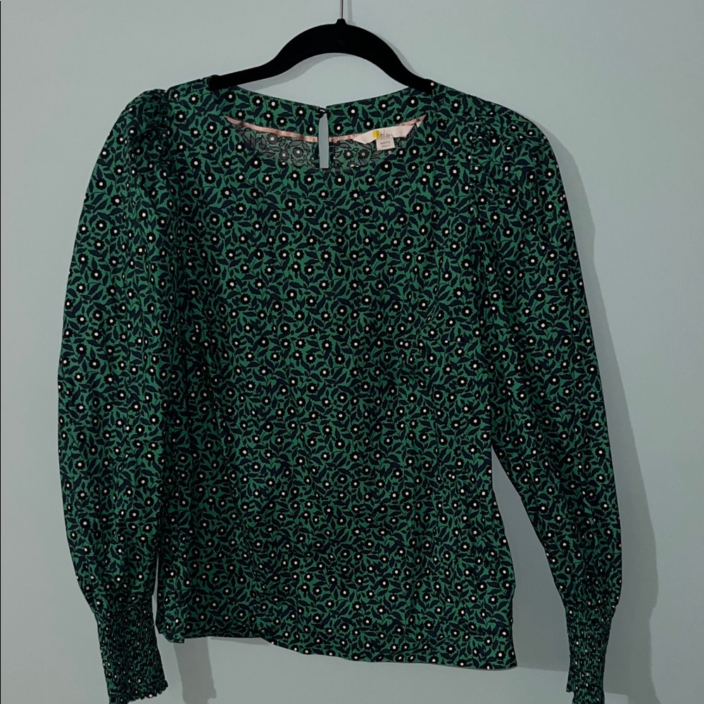 Boden Teal and Black Patterned Blouse